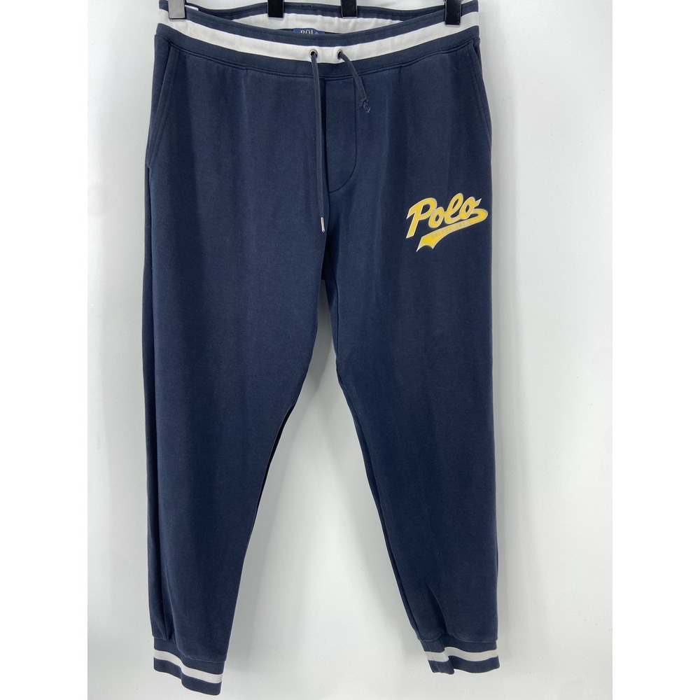 Polo Ralph Lauren Pants Mens Large Blue Logo Jogger Sweatpants Stripe Athletic‎